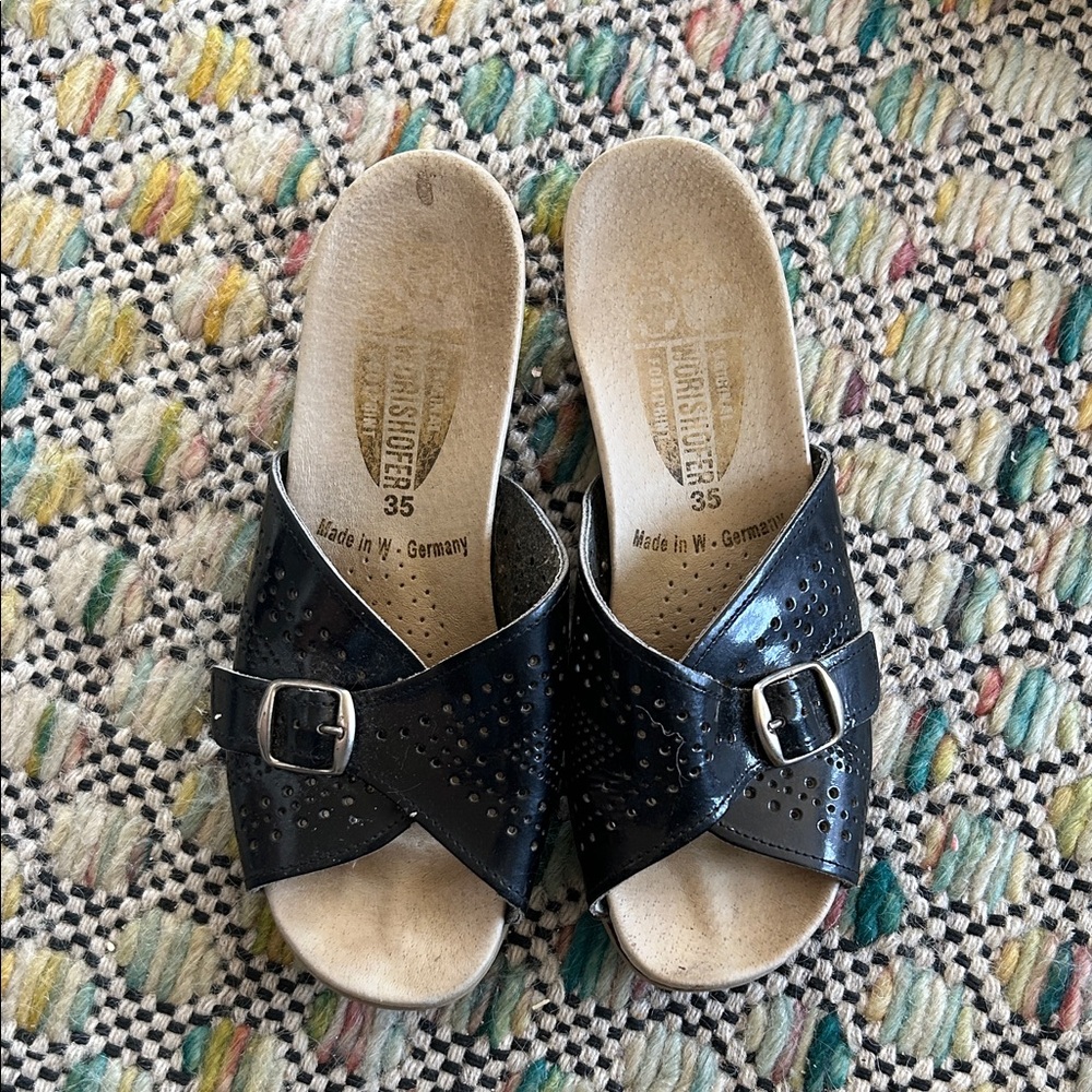 Worishofer Black Slide Sandals with Buckles size 35
